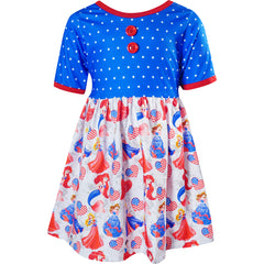 Baby Toddler Girls Disney Inspired Princess 4th July Independence Day Patriotic Dress Blue Polka Dot - Angeline Kids