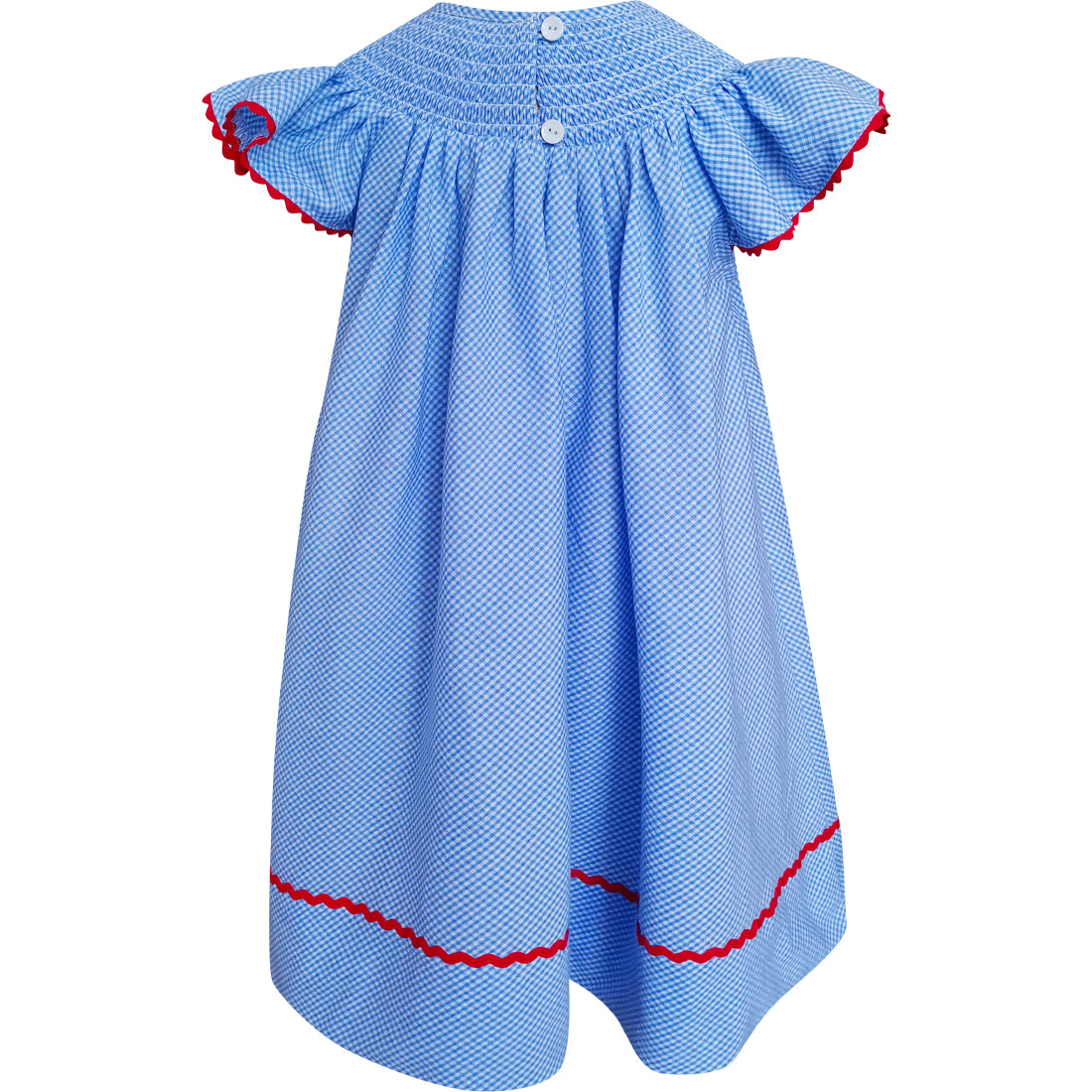 Baby Toddler Little Girls 4th Of July Patriotic USA Flag White Blue Gingham Bishop Dress - Angeline Kids