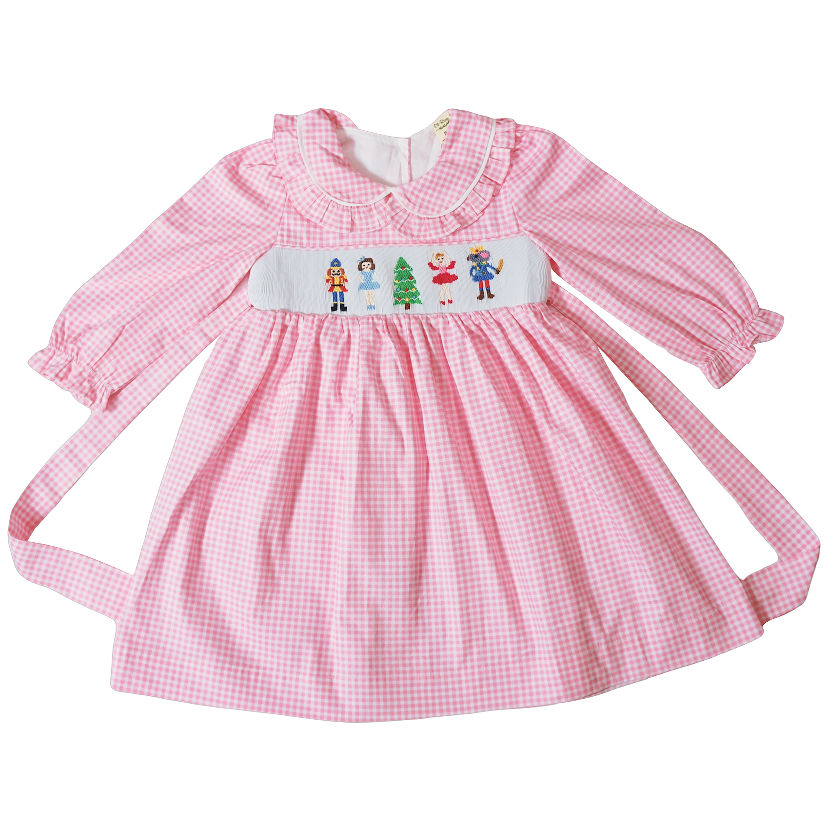 Baby Toddler Little Girls Merry Christmas Nutcracker Ballet Hand Smocked Dress - Pink Gingham - Angeline Kids