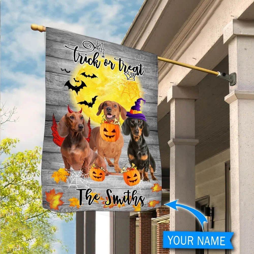 USA MADE Personalized Pet Halloween Flag | Custom Double Side Dog Cat Halloween Spooky Season Trick Or Treats Garden Flag, House Flag, Yard Decor Banner
