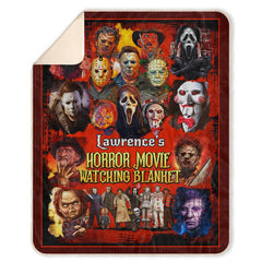 USA MADE Personalized Name Horror Movies Watching Blanket – Halloween   – Mink Sherpa Blanket