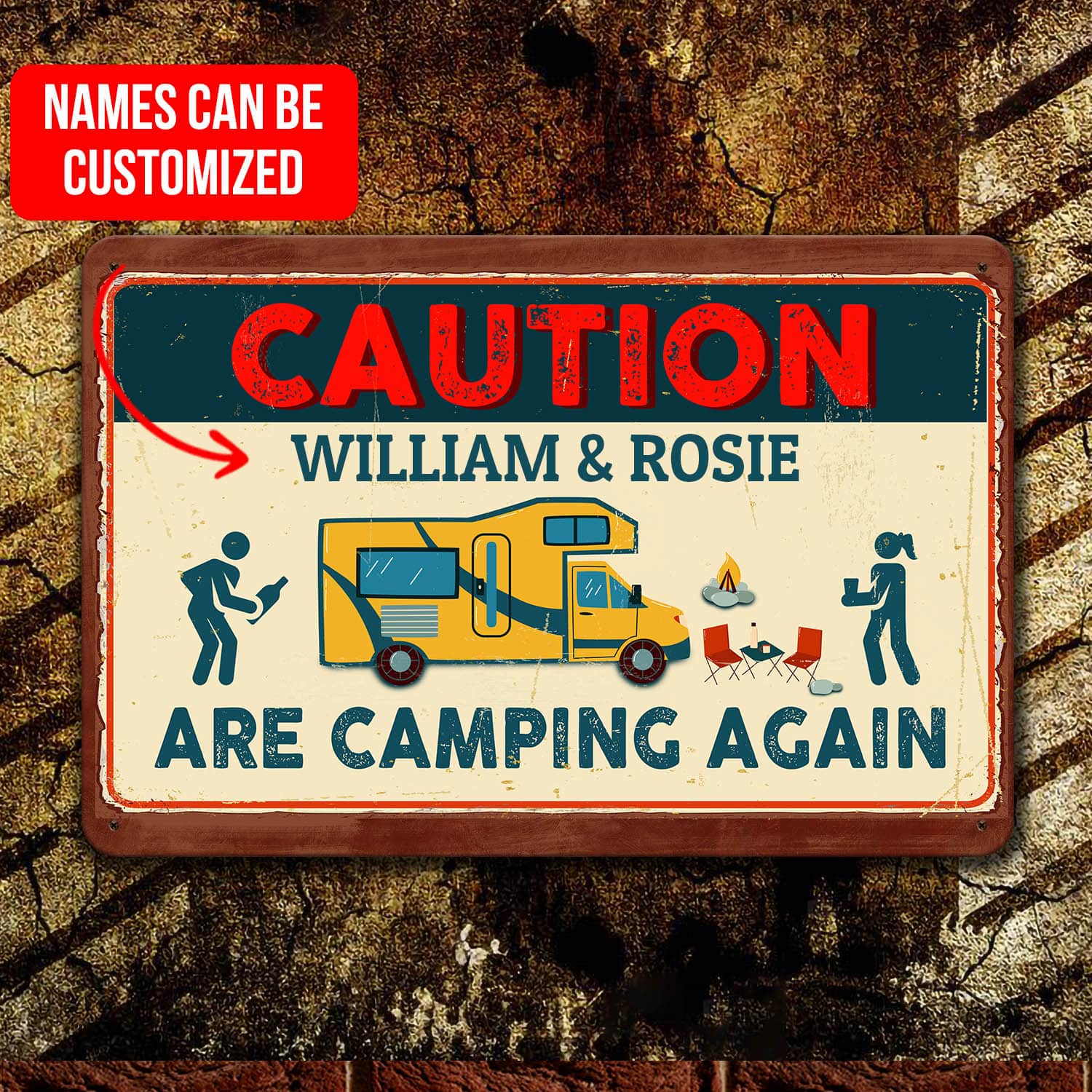Camping Sign Personalized Caution We Are Camping Again Funny Vintage Decorative Metal Sign – Indoor Outdoor Decor