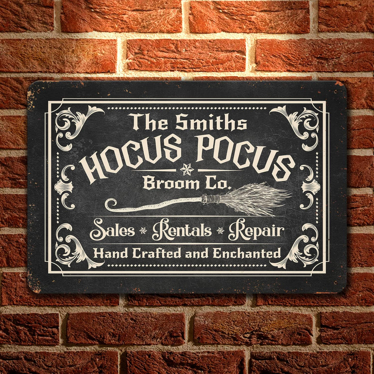 5VT. Hocus Pocus Broom Co (Sample Design) Metal Sign Mockup 1