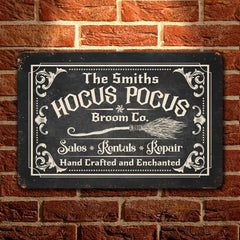 5VT. Hocus Pocus Broom Co (Sample Design) Metal Sign Mockup 1