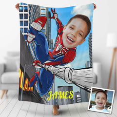 USA MADE Custom Blankets Personalized Photo Blanket Fleece Climbing Spider Boy, Painting Style