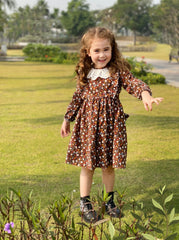 Baby Toddler Little Girls Vintage Fall Floral Brown Dress - Angeline Kids