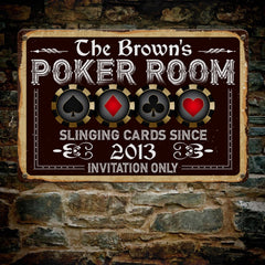 Personalized Family Name Poker Room Vintage Decorative Metal Sign – Indoor Outdoor Decor