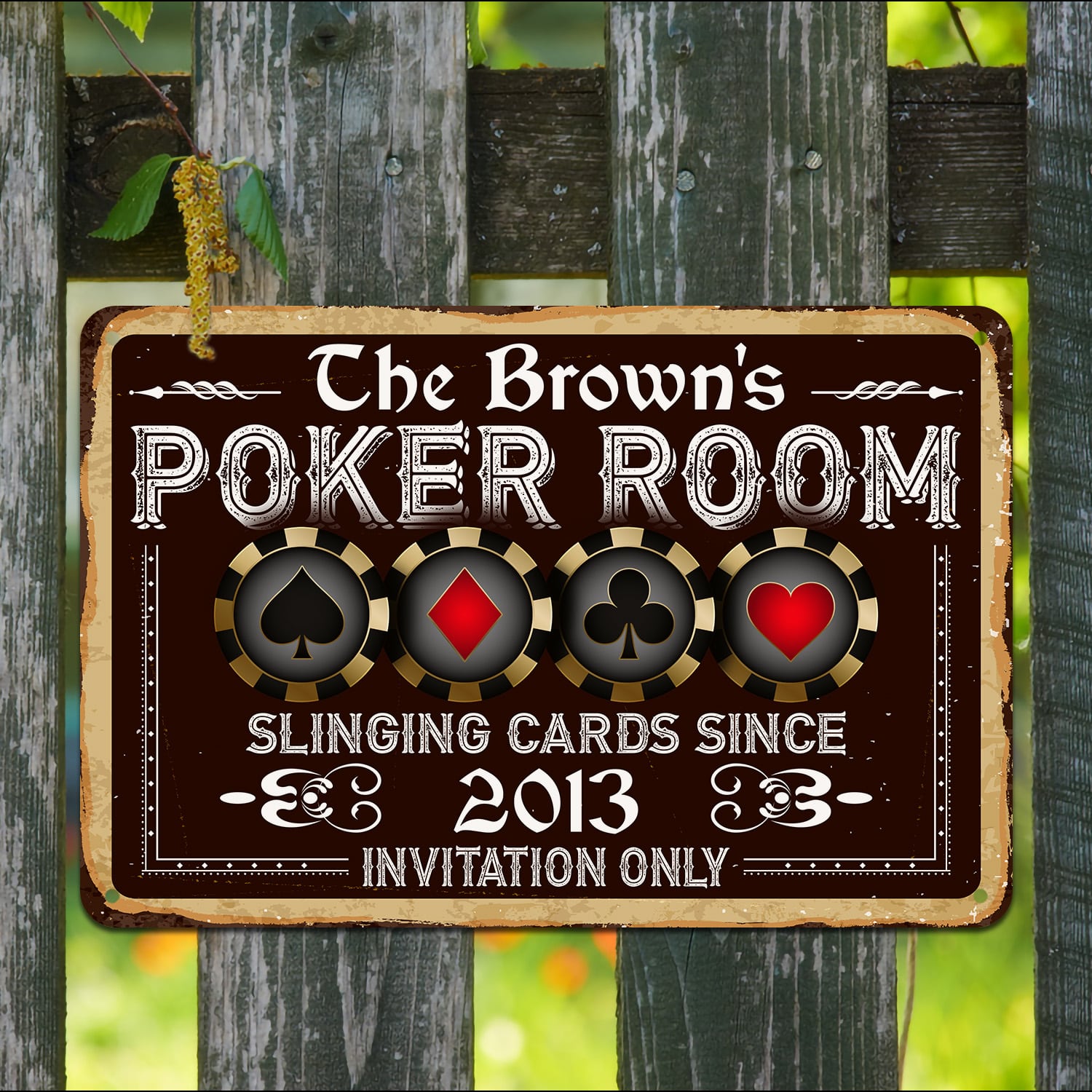 Personalized Family Name Poker Room Vintage Decorative Metal Sign – Indoor Outdoor Decor