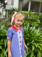 Baby Toddler Girls Back To School Apple Notebook Peter Pan Tab Dress - Blue Gingham - Angeline Kids