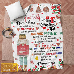 Personalized 1st Christmas Gift For Mommy and Daddy, Blanket gift for new mom, new dad