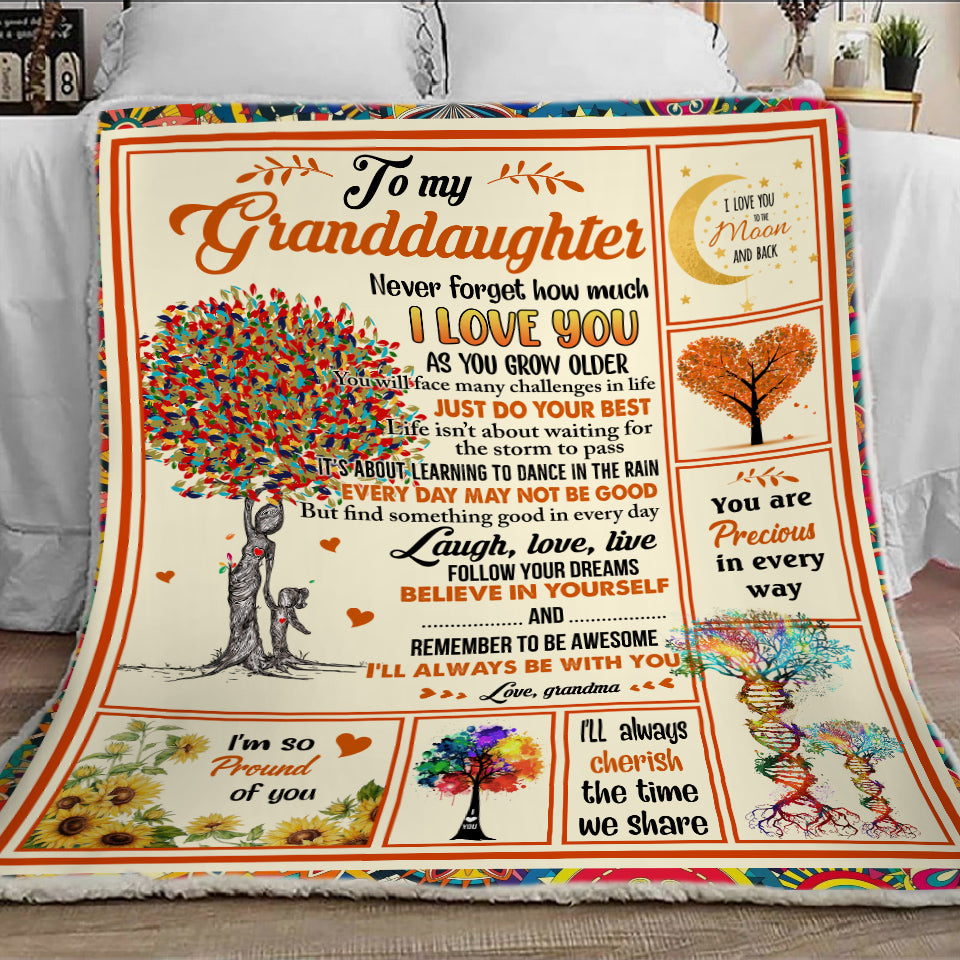 Personalize Message To My Granddaughter From Grandma, I Love You To The Moon And Back, Gift For Girl, Fleece Blanket, Sherpa Blanket