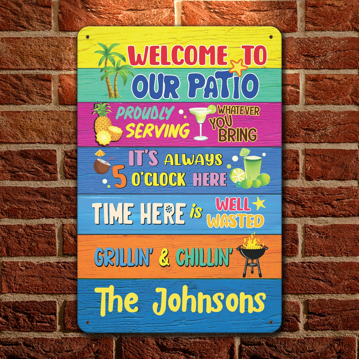 11. Welcome to Our Patio (Sample Design) Metal Sign Mockup 1