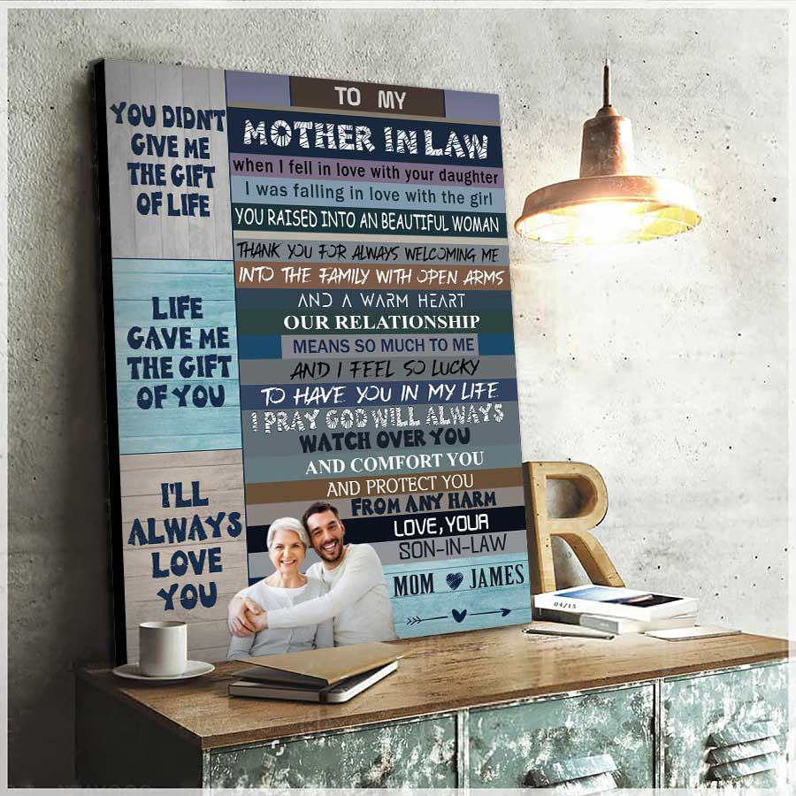 Custom Picture Mother in Law Gift from Son in Law, Mother's Day Canvas Bedroom Wall Art