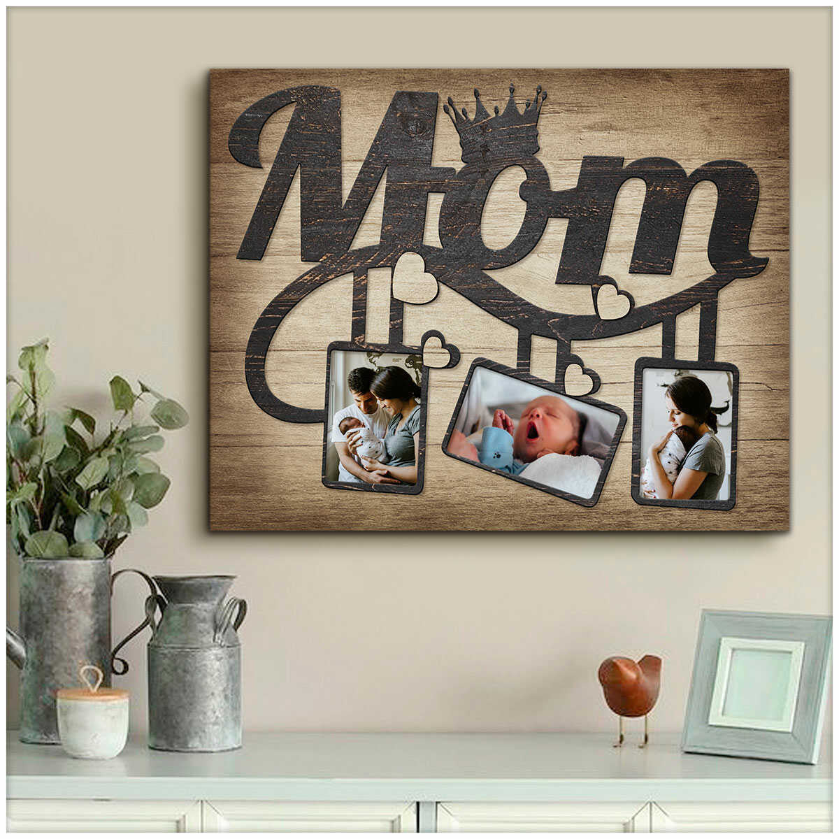 Personalized Mother Picture Queen Mom Canvas, Mom birthday gift from Daughter and Son Wall Art