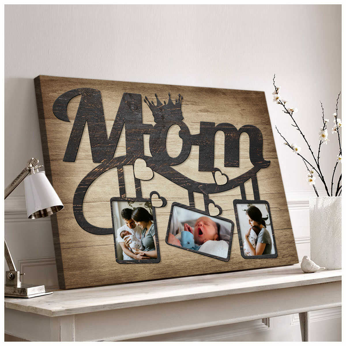 Personalized Mother Picture Queen Mom Canvas, Mom birthday gift from Daughter and Son Wall Art