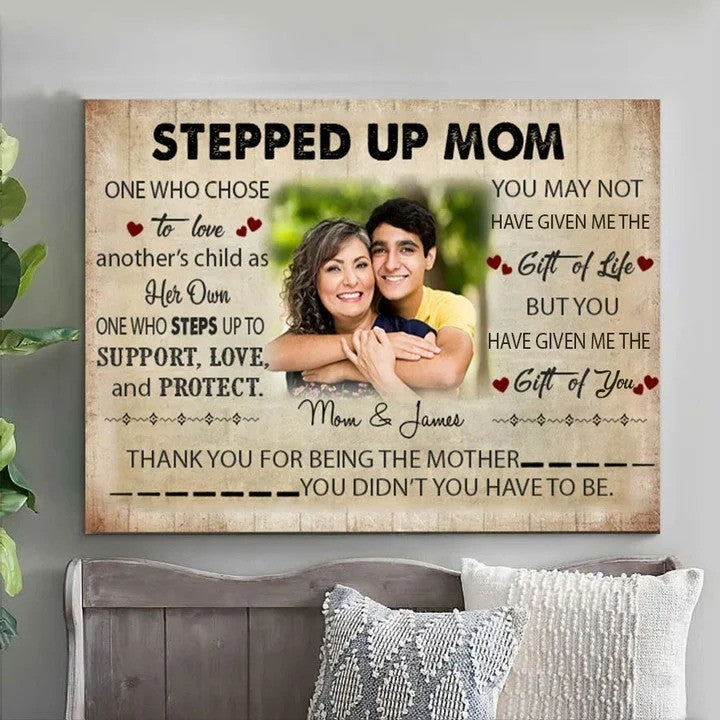 Customized Picture Stepmom Canvas, Stepmom and Son Living Room Wall Art, Gift for Mother