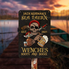 Personalized Name Sea Tavern Est 2021 Wenches Booty And Booze Decorative Vintage Metal Sign
