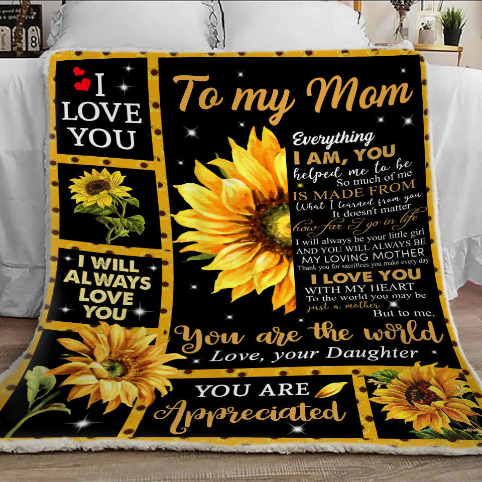 AppleMart - To My Mom Sunflower Blanket, To My Mom Blanket From Daughter, Sunflower Mother'S Day Blanket