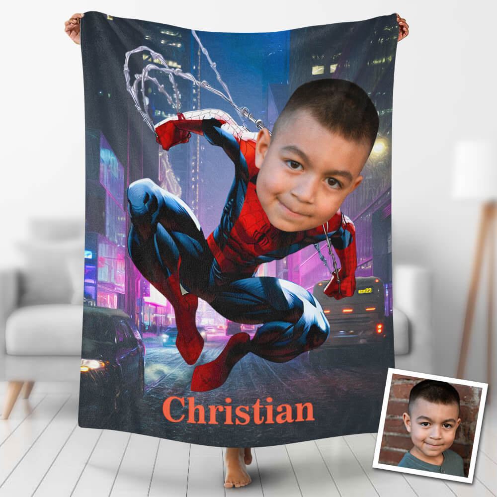 USA MADE Custom Blankets Personalized Photo Blanket Fleece Flying Spider Boy, Painting Style