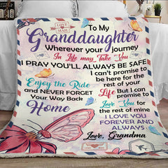 To My Granddaughter Fleece Blanket, Butterfly Blanket Gifts For Baby Girl From Grandma