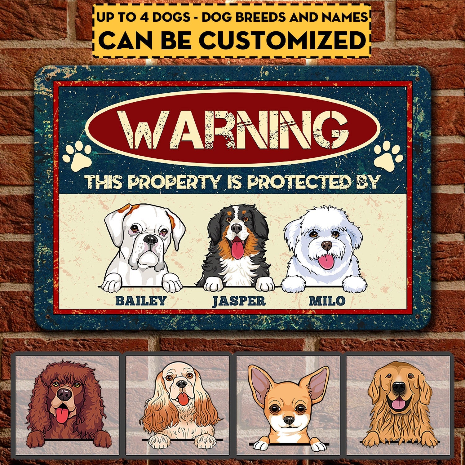 Personalized Dog Breeds Warning This Property Is Protected By Decorative Metal Sign – Dog Lover Outdoor Decor