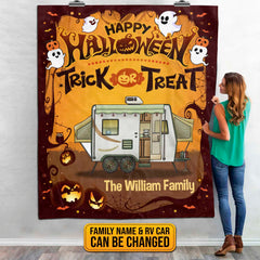 USA MADE Personalized Happy Halloween Trick Or Treat   – Custom Halloween | Customized Halloween Throw Blanket
