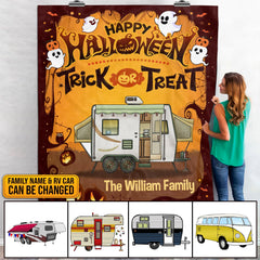 USA MADE Personalized Happy Halloween Trick Or Treat   – Custom Halloween | Customized Halloween Throw Blanket