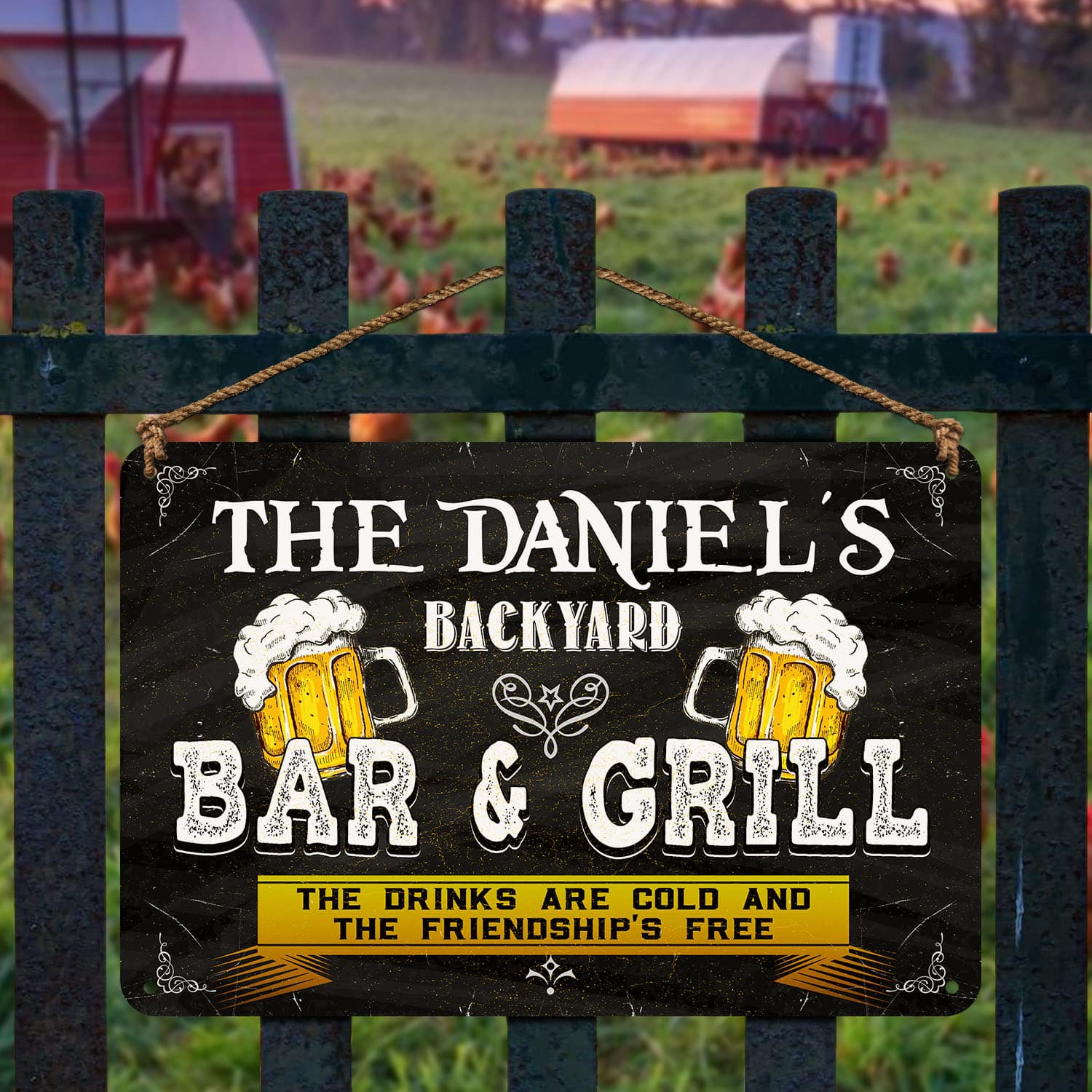Personalized Backyard Bar And Grill The Drinks Are Cold And The Friendship’s Free Metal Sign – Indoor Outdoor Decor