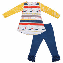Baby Girls Fall Colors Thanksgiving Aztec Tribal Tunic Top & Icing Ruffle Pants Clothing Set - Teal - Angeline Kids