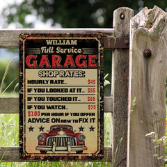 Custom Full Service Garage Shop Rates Sign Wall Decor Mechanic Gifts Retro Vintage Decorative Metal Sign – Indoor Outdoor Decor