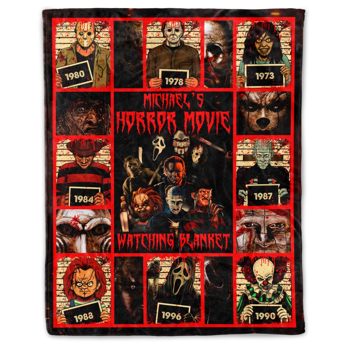 Personalized Horror Movie Watching Blanket Halloween Fleece Blanket | Customized Halloween Throw Blanket