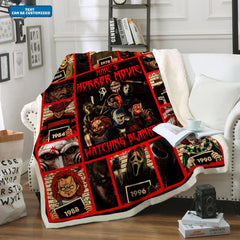 Personalized Horror Movie Watching Blanket Halloween Fleece Blanket | Customized Halloween Throw Blanket