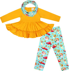 Baby Toddler Little Girls Watercolor Fall Pumpkin Patch Scarf Outfit - Orange/ Mint - Angeline Kids