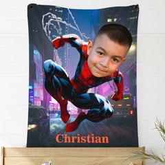 USA MADE Custom Blankets Personalized Photo Blanket Fleece Flying Spider Boy, Painting Style