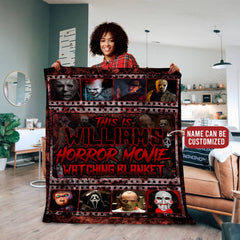 USA MADE Personalized Name Halloween Horror Movie Watching   – Mink Sherpa Blanket – Woven Blanket – Best Halloween Gifts Blanket