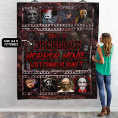 USA MADE Personalized Name Halloween Horror Movie Watching   – Mink Sherpa Blanket – Woven Blanket – Best Halloween Gifts Blanket