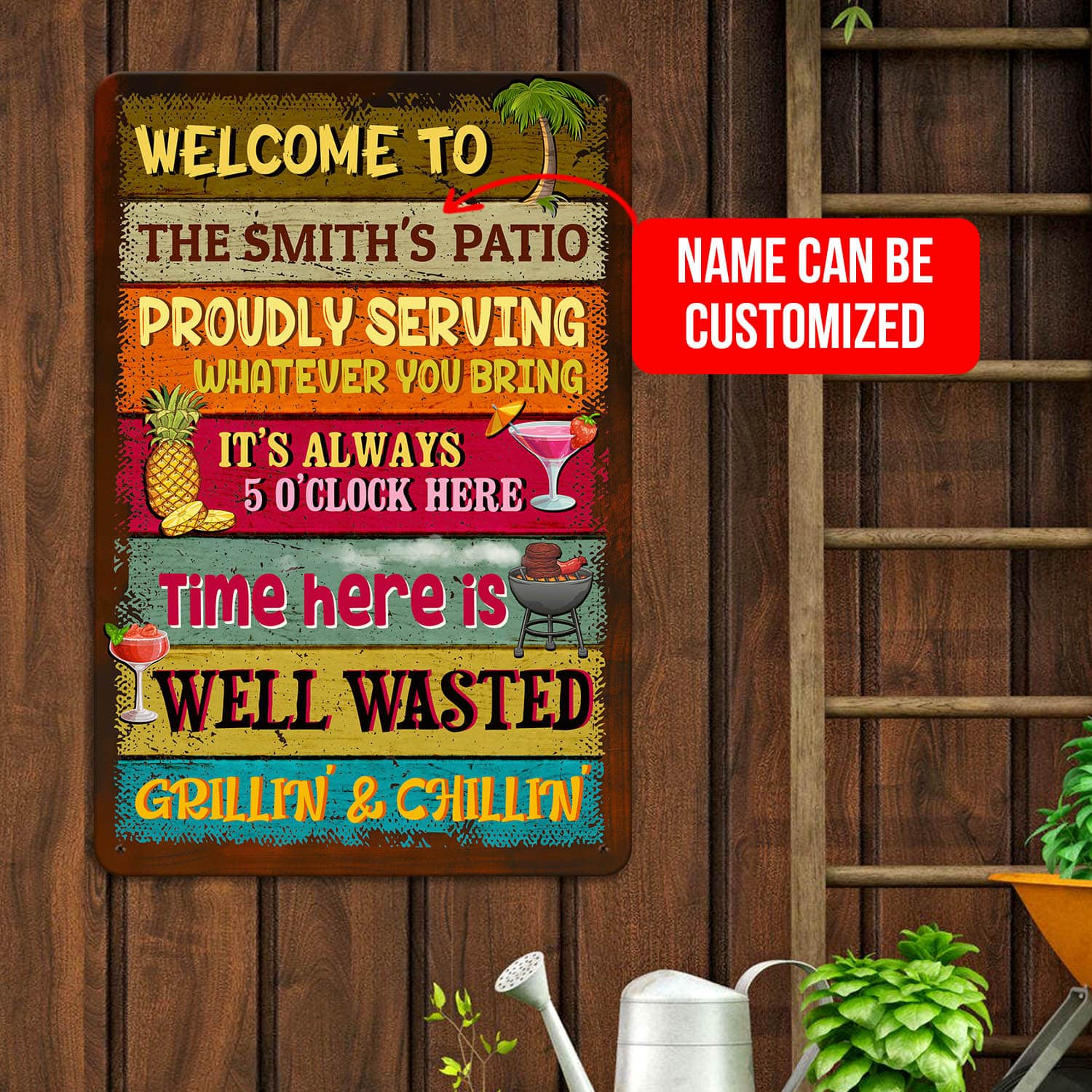 Personalized Family Name Welcome to Our Patio Vintage Decorative Metal Sign – Indoor Outdoor Decor for Home