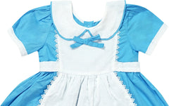 Toddler Little Girls Halloween Costume Cosplay Birthday Iconic Alice In Wonderland Inspired Apron Pinafore Dress - Angeline Kids
