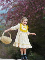 Baby Toddler Little Girls Fall Flower Thanksgiving Vintage Dress - Ivory - Angeline Kids