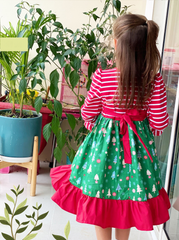 Baby Toddler Little Girl Christmas Tree Twirl Dress - Red Stripes