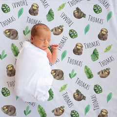 Sloth Personalized Baby Blanket, Gift for Kids Toddler - Blanket for Newborn
