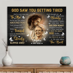 Personalized Bereavement Gift for mom, Memorial Gift Wall Art Canvas – God Saw You Getting Tired