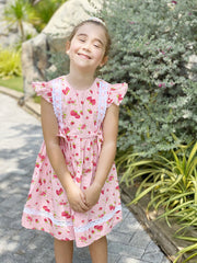 Baby Toddler Girls Tutti Frutti Strawberry Bows Lace Cotton Summer School Dress Polka Dot - Pink - Angeline Kids