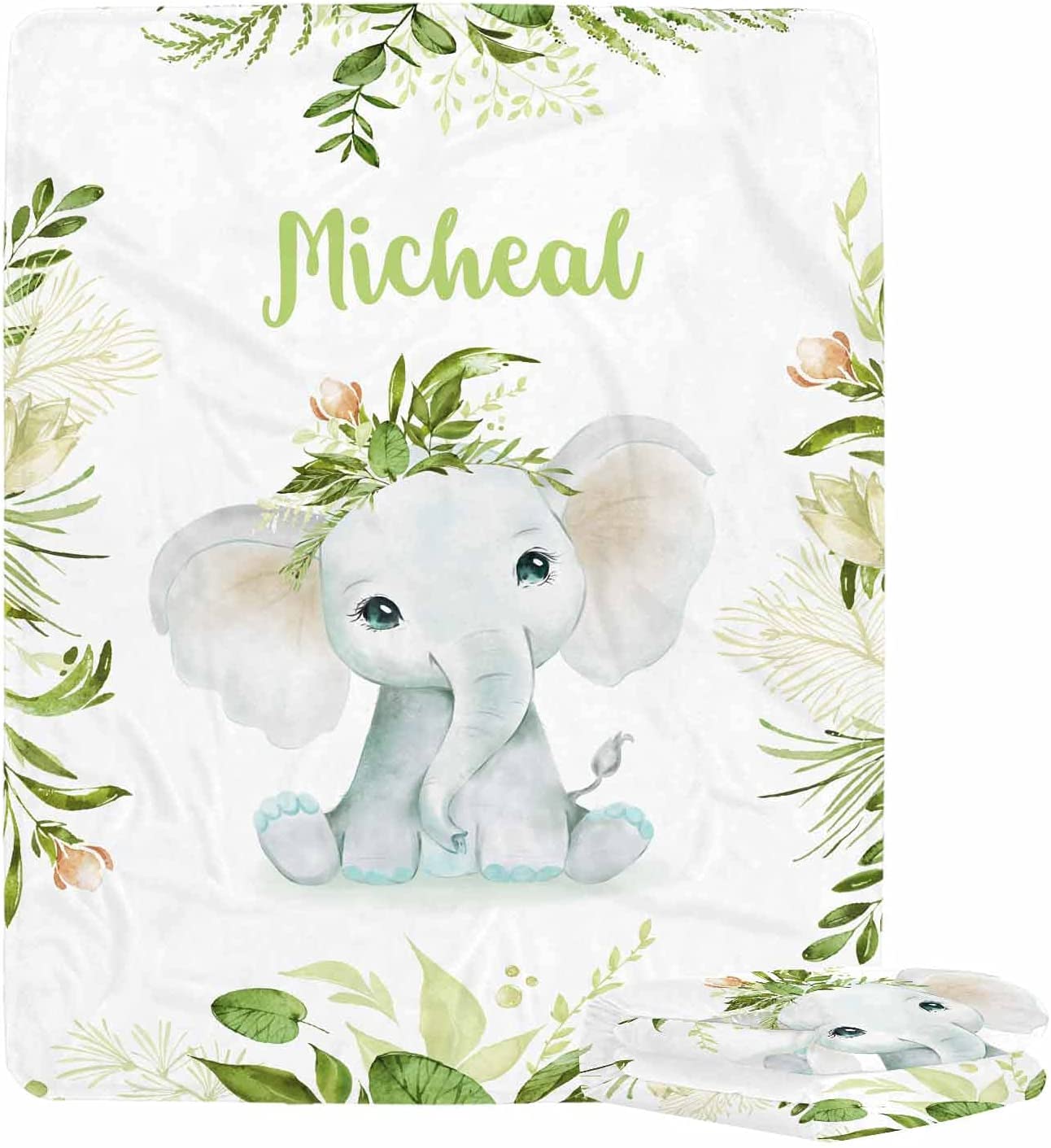 Personalized Elephant Baby Blankets, Customized Baby Blanket with Name for Baby Boys