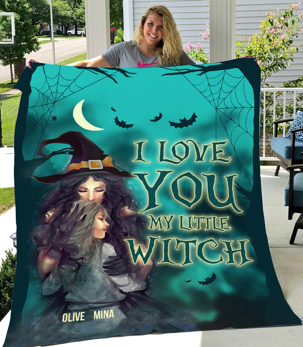 USA MADE Personalized Halloween Daughter I Love You My Little Witch   | Customized Halloween Throw Blanket
