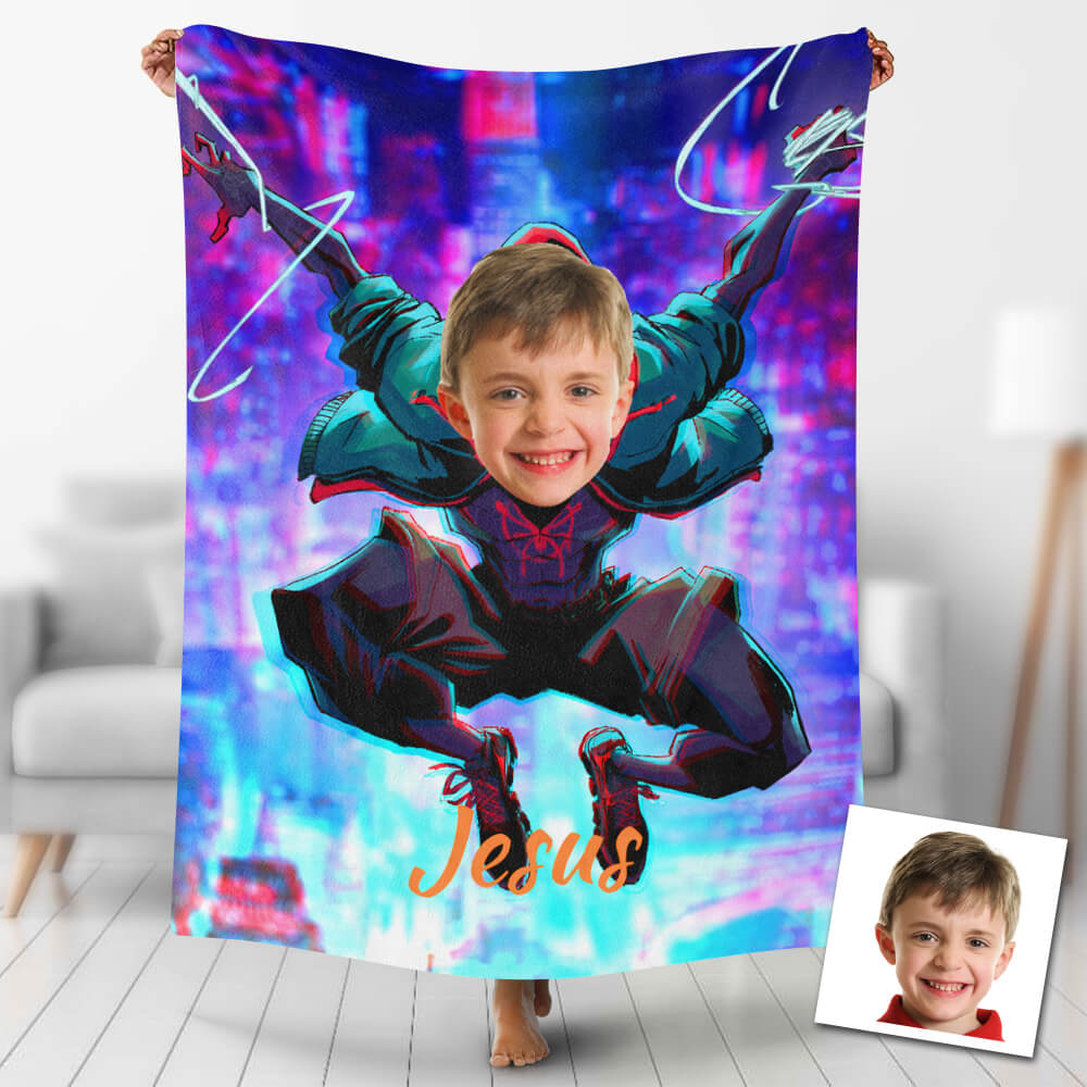USA MADE Custom Blankets Personalized Photo Blanket Fleece Spider Boy Fly Painting Style Blanket
