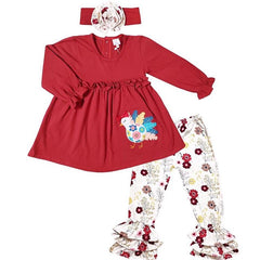 Baby Toddler Little Girls Thanksgiving Vintage Turkey Floral Outfit Set With Headband - Angeline Kids
