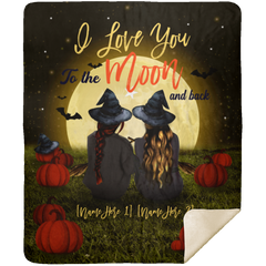 USA MADE Personalized I Love You To The Moon And Back Witches Halloween Bestie | Customized Halloween Throw Blanket