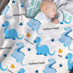Personalized Baby Blankets for Boys with Name, Dinosaur Baby Boys Blanket with Name for Baby Gifts