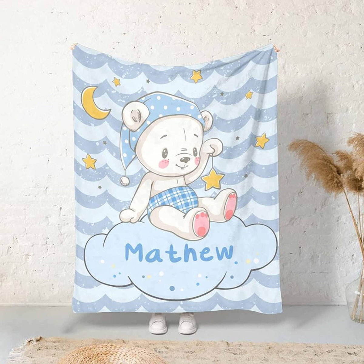 ustom Blanket for Baby Boys Girls , Kawaii Bear Personalized Blankets for Toddler Soft Animal Blanket